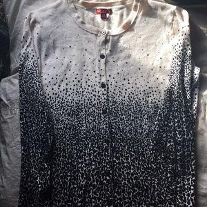 Light cream and black spot button up sweater shirt